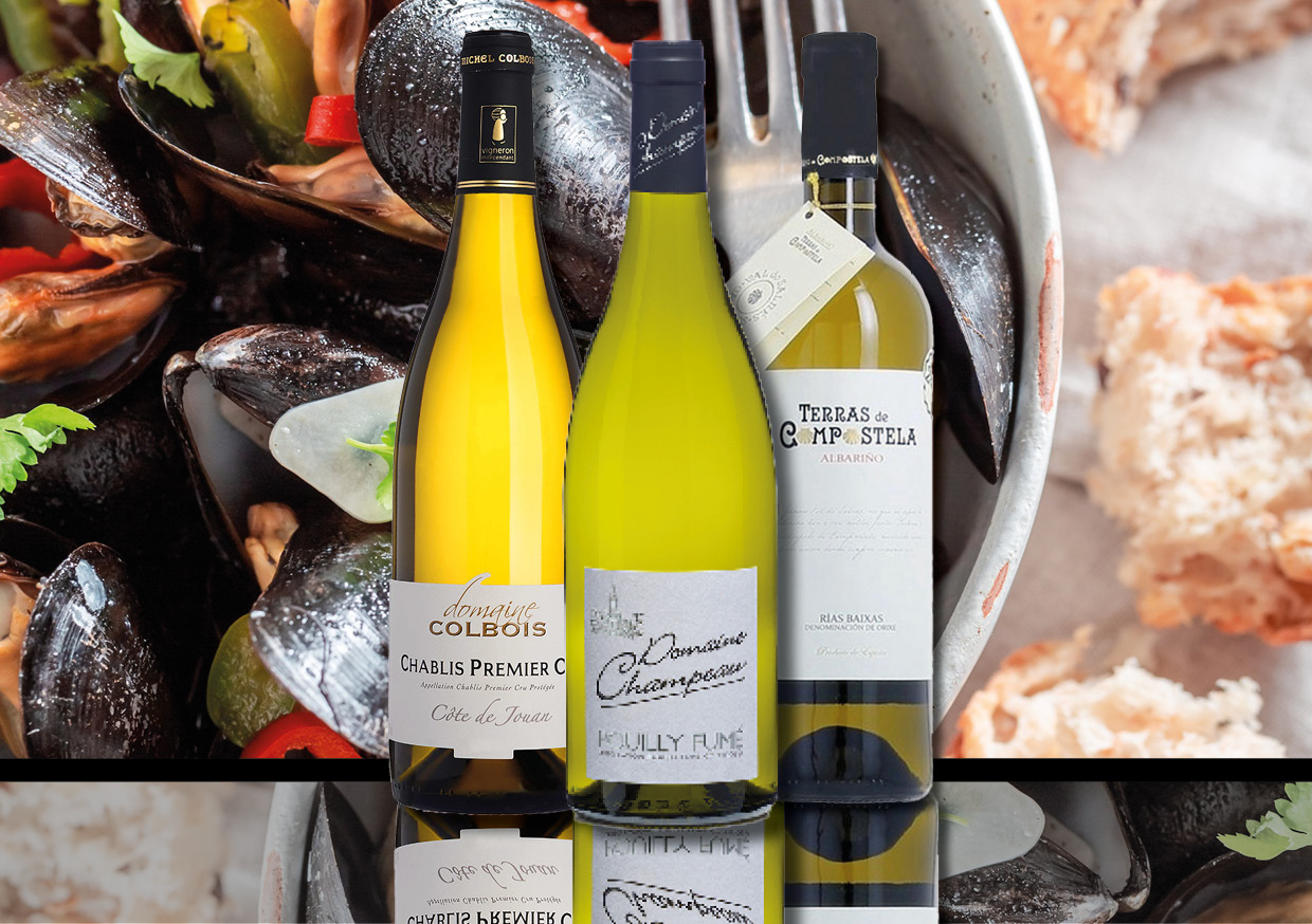 Wijn bij mosselen chablis, pouilly fume, albarino
